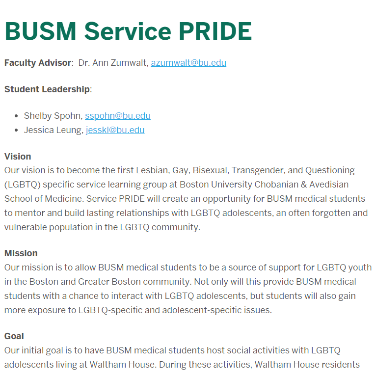 LGBTQ Organization in Boston Massachusetts - BUSM Service PRIDE